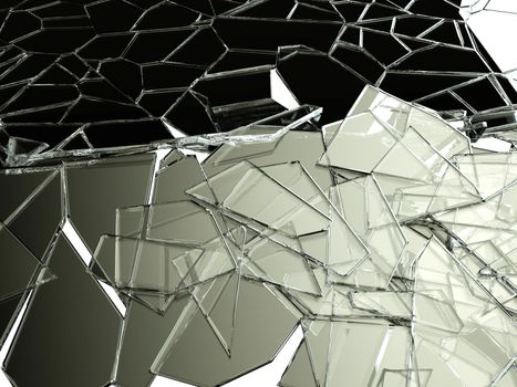 Pieces of splitted or cracked glass on white. Large resolution