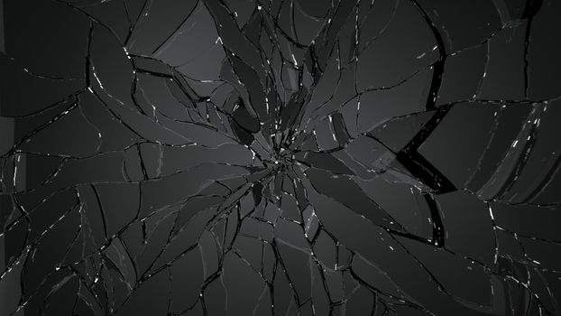 Splitted or cracked glass on black. Large resolution