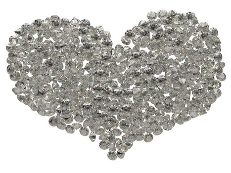 Large sparkling diamonds heart shape isolated on white