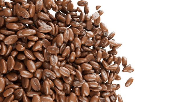 roasted coffee beans isolated over white