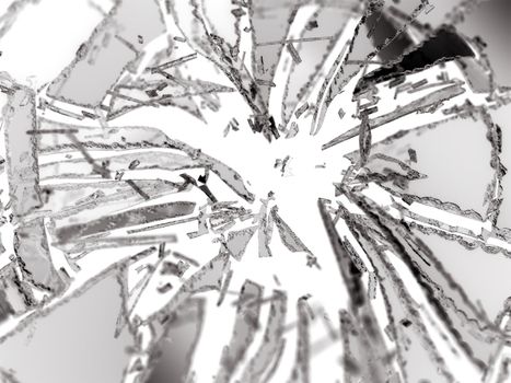 Shattered or demolished glass Pieces isolated over white