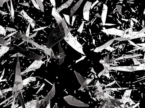 Shattered or Splitted glass Pieces isolated on black