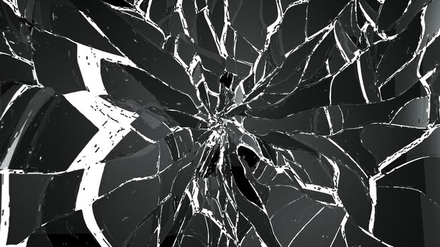 Pieces of Broken or Shattered glass on white. high resolution 3d illustration, 3d rendering