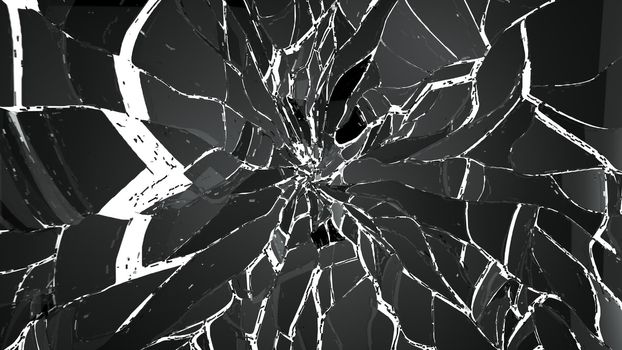 Splitted or broken glass pieces on white. high resolution 3d illustration, 3d rendering