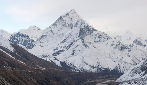 Ama Dablam summit and Pheriche valley. Everest base camp trek