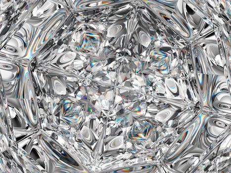 diamond structure extreme closeup and kaleidoscope. top view of round gemstone 3d render, 3d illustration