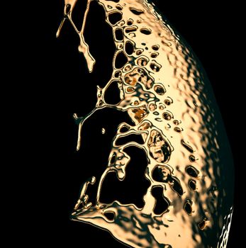 Liquid gold or oil splashes isolated on black. 3d render, 3d illustration 