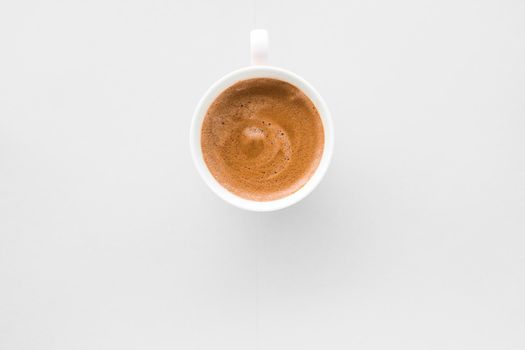 Drinks menu, italian espresso recipe and organic shop concept - Cup of hot french coffee as breakfast drink, flatlay cups on white background