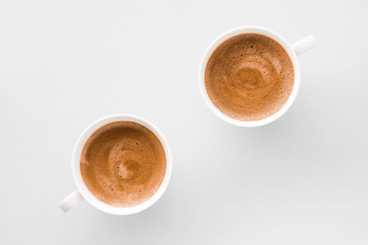 Drinks menu, italian espresso recipe and organic shop concept - Cup of hot french coffee as breakfast drink, flatlay cups on white background