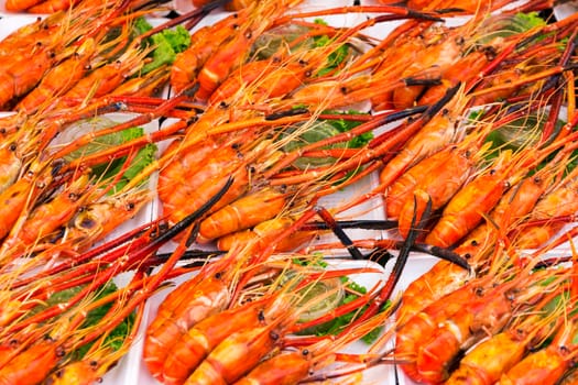 Grilled shrimp eaten with a dipping sauce, spicy food Thailand.