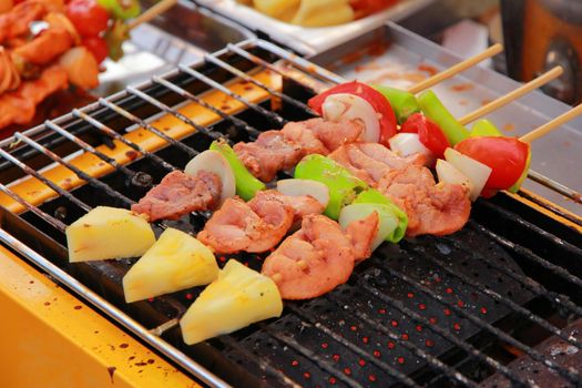 barbecue sticks with meat and vegetables