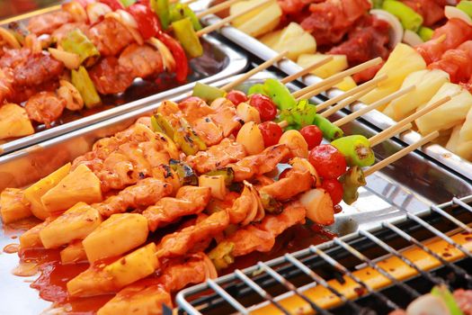 barbecue sticks with meat and vegetables