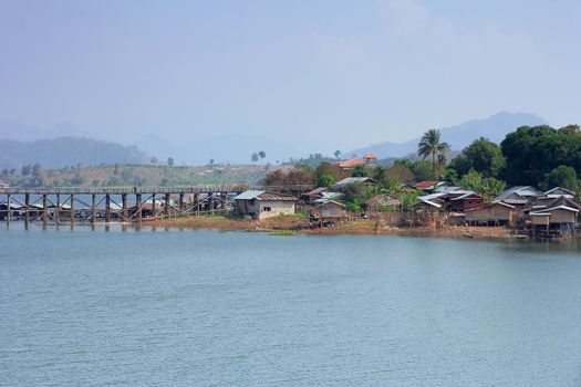 Mon Bridge of cultural attractions. At Sangkha. Kanchanaburi, Thailand.