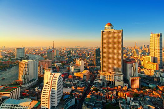 Building downtown Bangkok in the evening