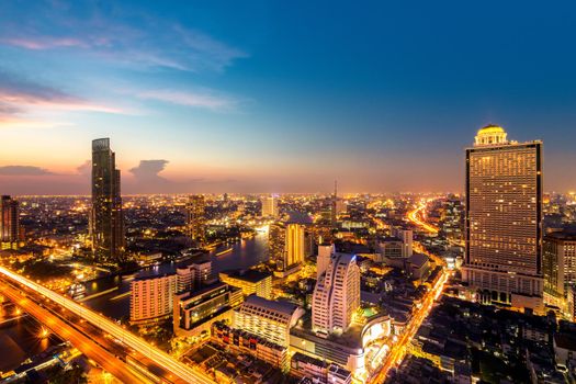 Bangkok City at night time, Hotel and resident area in the capital of Thailand