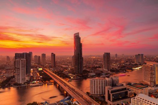 Bangkok City at evening time, Hotel and resident area in the capital of Thailand