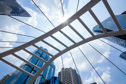 Sathorn Bridge in the daytime sky with clouds downtown Bangkok, Thailand.