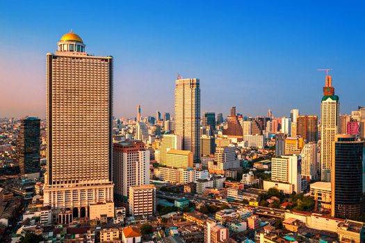 Building downtown Bangkok in the evening