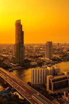 Bangkok City at evening time, Hotel and resident area in the capital of Thailand