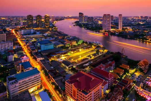 Bangkok City at night time, Hotel and resident area in the capital of Thailand