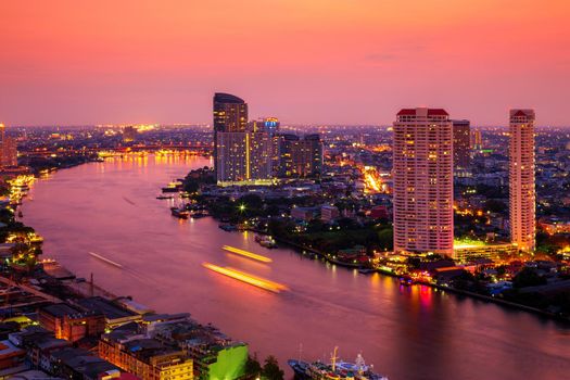 Bangkok City at night time, Hotel and resident area in the capital of Thailand
