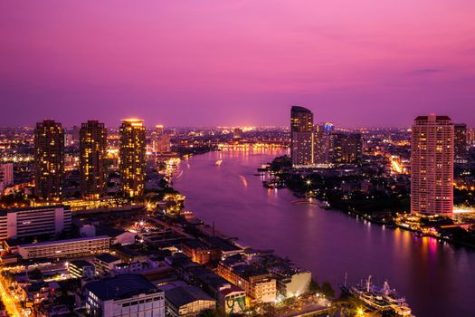 Bangkok City at night time, Hotel and resident area in the capital of Thailand