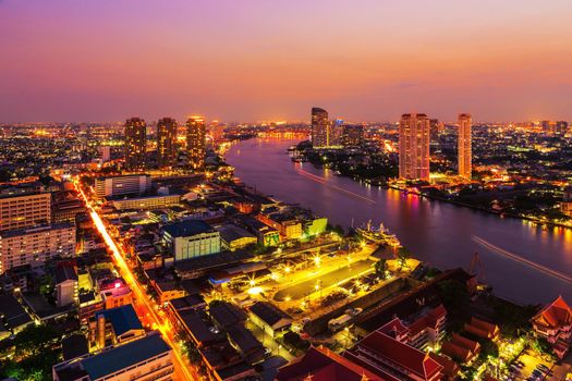 Bangkok City at night time, Hotel and resident area in the capital of Thailand