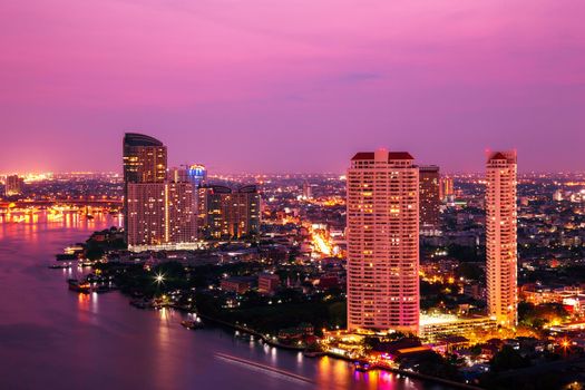 Bangkok City at night time, Hotel and resident area in the capital of Thailand