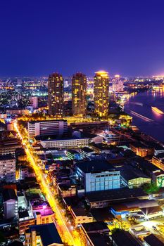 Bangkok City at night time, Hotel and resident area in the capital of Thailand