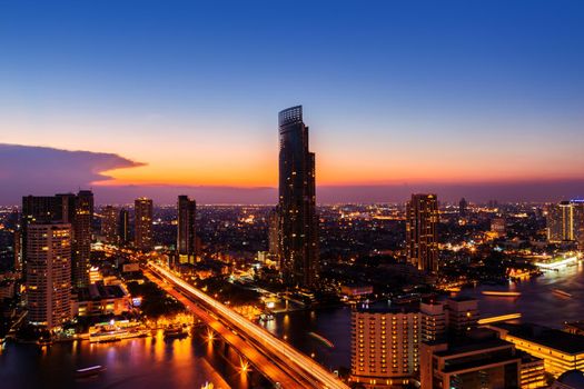 Bangkok City at night time, Hotel and resident area in the capital of Thailand
