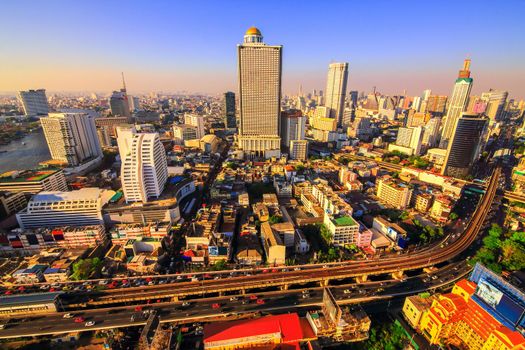 Building downtown Bangkok in the evening