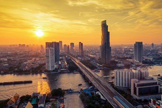 Bangkok City at evening time, Hotel and resident area in the capital of Thailand