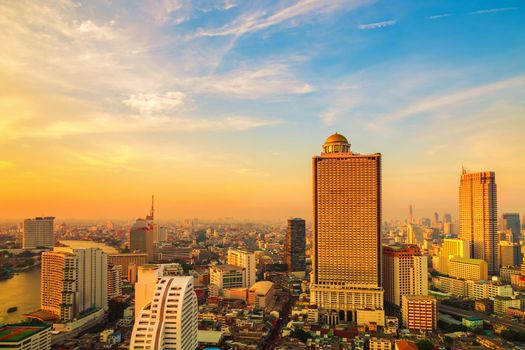 Bangkok City at evening time, Hotel and resident area in the capital of Thailand