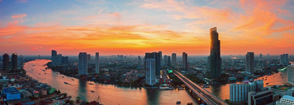 Bangkok City at evening time, Hotel and resident area in the capital of Thailand