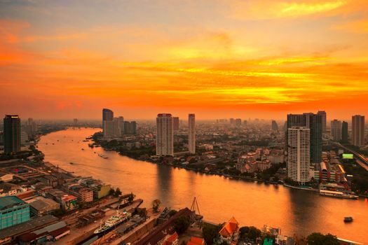 Bangkok City at evening time, Hotel and resident area in the capital of Thailand