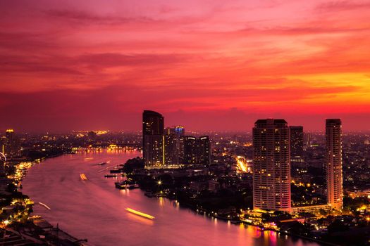Bangkok City at evening time, Hotel and resident area in the capital of Thailand