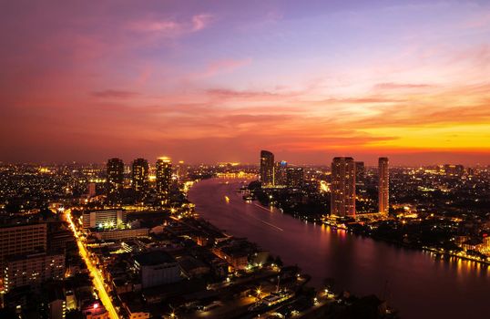 Bangkok City at evening time, Hotel and resident area in the capital of Thailand
