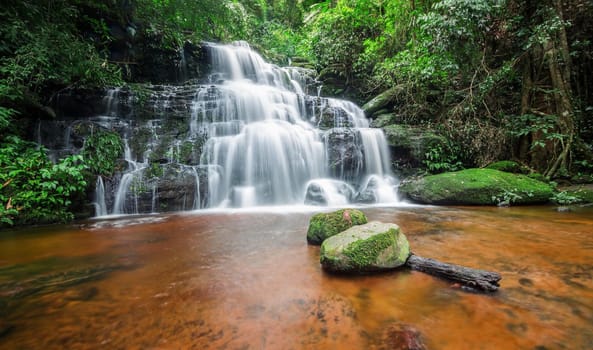 "Man dang" waterfall in Phu hin rong kra national park,Phitsanulok province,Thailand,defocused for background
