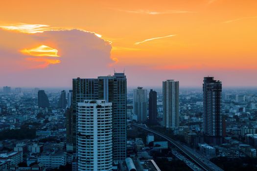 Bangkok City at evening time, Hotel and resident area in the capital of Thailand
