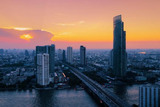 Bangkok City at evening time, Hotel and resident area in the capital of Thailand