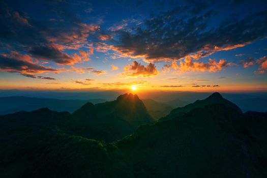 Mountain sunset sky, Doi Luang Chiang Dao, Thailand.