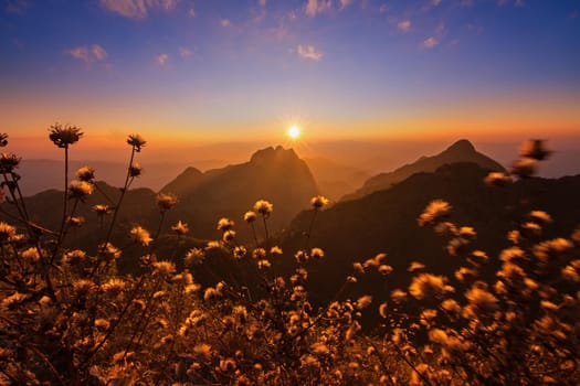 
Beautiful sunset in the mountains at Doi Luang Chiang Dao, Chiang Mai, Thailand