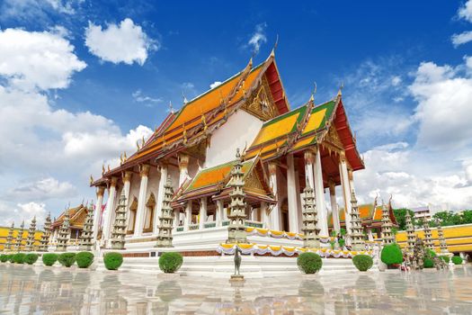 Wat Suthat Thep Wararam is a Buddhist temple. Temple at twilight in Bangkok, Thailand