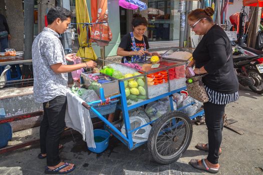 BANGKOK, THAILAND - 22 Oct 2016 - Fruit shop on the streets of Bangkok. It is easy to find and cheap.