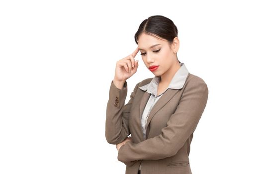 Business woman think of idea. isolated on white background