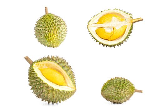 Collection of ripe durian is ready to eat isolated on white background