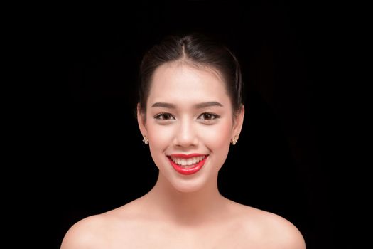 Young beautiful woman face portrait with healthy skin
