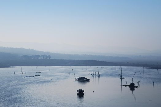 Mae Ping National Park in Li district, Lamphun.Kaeng Kor is big lake which surrounded by mountains with houseboats and restaurants.