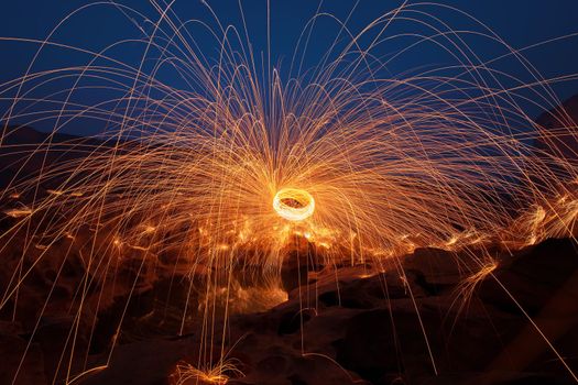 Swirl lights by steel wool / jerk the steel wool light at Sam Phan Bok