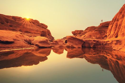 Unseen Thailand stone canyon at Sam Pan Bok in Mae Kong river. Ubonratchathani Province ,Thailand